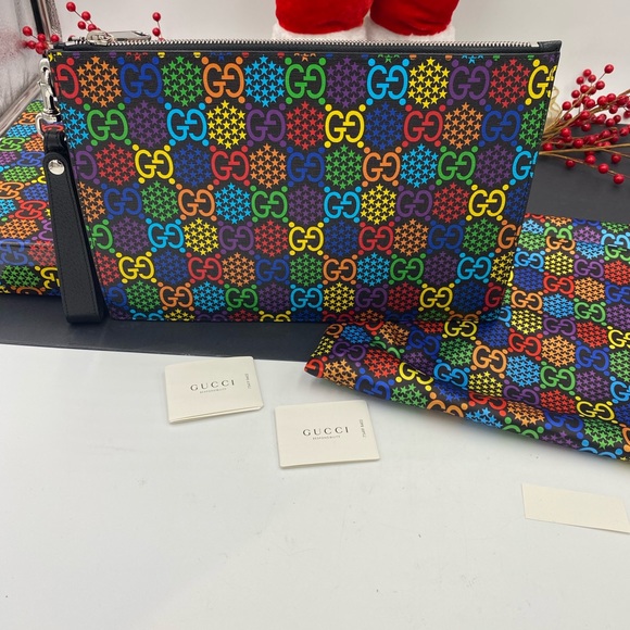 Gucci supreme Psychedelic print GG canvas coated zip pouch made in Italy - Picture 11 of 13